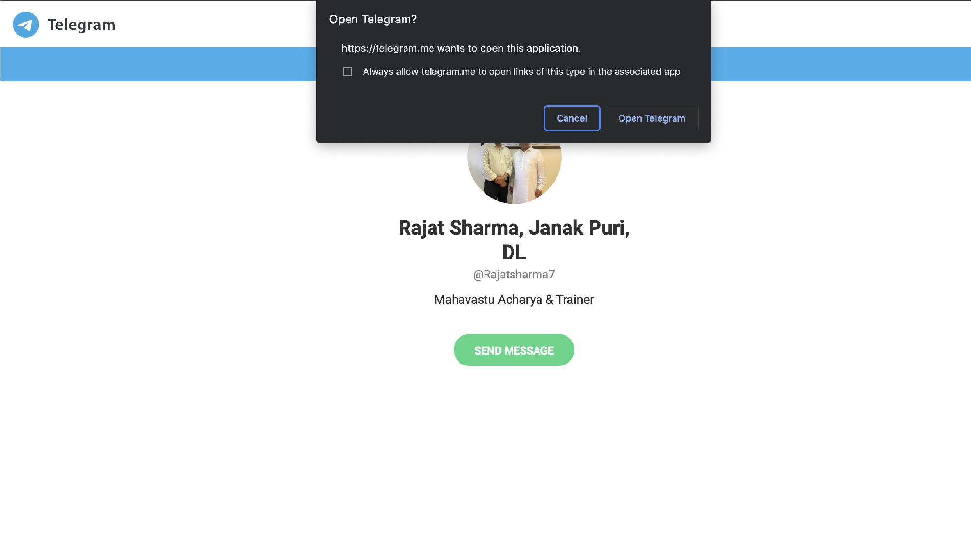 Rajat Sharma Telegram Profile